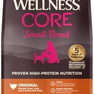 Wellness Natural Pet Food CORE Natural Grain-Free Small Breed Turkey & Chicken Dry Dog Food for Adult Dogs, High-Protein, USA-Made with Real Meat, 12-Pound Bag