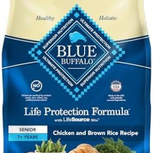 Blue Buffalo Life Protection Formula Senior Dry Dog Food, Supports Joint Health and Mobility, Made with Natural Ingredients, Chicken & Brown Rice Recipe, 15-lb. Bag