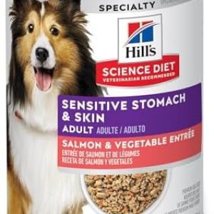 Hill’s Science Diet Sensitive Stomach & Skin, Adult 1-6, Stomach & Skin Sensitivity Support, Wet Dog Food, Salmon & Vegetables Loaf, 12.8 oz Can, Case of 12