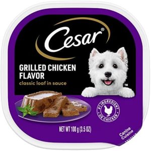 CESAR Adult Wet Dog Food Classic Loaf in Sauce Grilled Chicken Flavor, 3.5 oz. Easy Peel Trays (24 Count, Pack of 1)