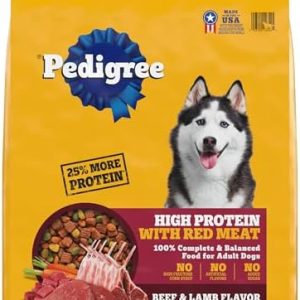 Pedigree High Protein Adult Dry Dog Food Beef and Lamb Flavor Dog Kibble, 18 lb. Bag