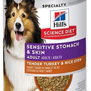 Hill’s Science Diet Wet Dog Food, Adult, Sensitive Stomach & Skin, Tender Turkey & Rice Stew, 12.5 Oz Cans (Pack of 12)