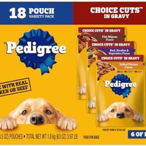 PEDIGREE CHOICE CUTS in Gravy Adult Soft Wet Meaty Dog Food Variety Pack, (18) 3.5 oz. Pouches