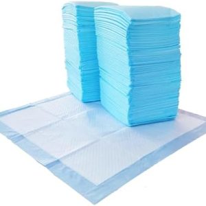 Amazon Basics Absorbent Puppy Pads for Potty Training and Incontinence, 5-Layer Leak-Proof Design, Quick-Dry Surface, Regular Size, 22 x 22 Inch, Scented, Pack of 100, Blue & White