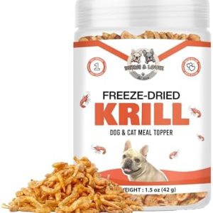 Benji & Louie Freeze Dried Krill for Dogs and Cats, Dog and Cat Meal Topper, Single Ingredient, 1.5 oz