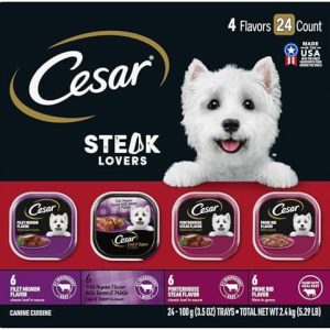 CESAR Adult Soft Wet Dog Food Steak Lovers Variety Pack with Real Meat, (24) 3.5 oz. Trays