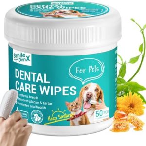 Dog Dental Care Finger Wipes – Teeth Cleaning Finger Wipes for Dog & Cats – Tooth Brushing Kit Dental Wipes for Dog – Reduces Plaque & Freshens Breath (50 PCS, Unscented)