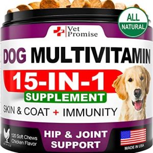 Dog Multivitamin Chewable with Glucosamine – Dog Vitamins and Supplements – Senior & Puppy Multivitamin for Dogs – Pet Joint Support Health – Immunity – Mobility – Energy – Gut – Skin – 120 Chews