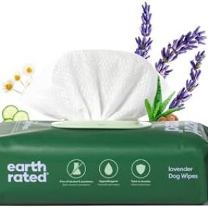 Earth Rated Dog Grooming Wipes, Hypoallergenic, Cleaning and Hydrating, for Paws, Body and Butt, Lavender Scented, 100 Count