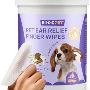 HICC PET Dog Ear Wipes Finger 50 Count Dog Ear Cleaner Wipes for Dogs & Cats, Dog Ear Infection Treatment to Relieve Ear Itching & Inflammation, Remove Ear Wax, Dirt, Smelly – Fresh Coconut Scent