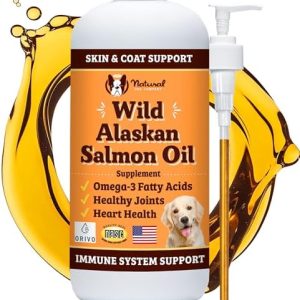 Natural Dog Company Wild-Caught Salmon Oil for Dogs (16oz) with Pump, Omega 3 Fish Oil Supplement for Joint Health, Skin & Coat, Dog Food Topper with Essential Fatty Acids, Dog Fish Oil Supplement