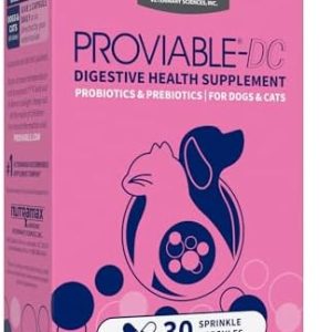 Nutramax Proviable Digestive Health Supplement Multi-Strain Probiotics and Prebiotics for Cats and Dogs – With 7 Strains of Bacteria, 30 Capsules