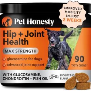 Pet Honesty Hip & Joint Health Max Strength – Natural Joint Supplement for Dogs Chews – Glucosamine, Omega-3s, Chondroitin, Green Lipped Mussel – Help Improve Mobility, May Reduce Discomfort (90 ct)