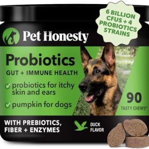 Pet Honesty Probiotics for Dogs, Dog Probiotics for Diarrhea & Bowel Support, Digestive Enzymes Promotes Gut Health, Immunity Health & Itch Relief, Prebiotics and Probiotics (Duck 90 ct)