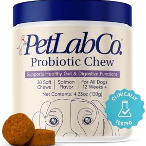 PetLab Co. Probiotics for Dogs, Support Gut Health, Occasional Diarrhea, Digestive Health & Seasonal Allergies – Salmon Flavor – 30 Soft Chews