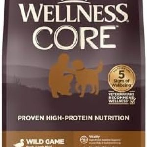 Wellness CORE Grain-Free High-Protein Dry Dog Food, Natural Ingredients, Made in USA with Real Meat, All Breeds, For Adult Dogs (Wild Game Duck, Lamb Meal, Boar & Rabbit, 26-Pound Bag)