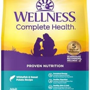 Wellness Complete Health Dry Dog Food with Grains, Natural Ingredients, Made in USA with Real Meat, All Breeds, For Adult Dogs (Whitefish & Sweet Potato, 15-Pound Bag)