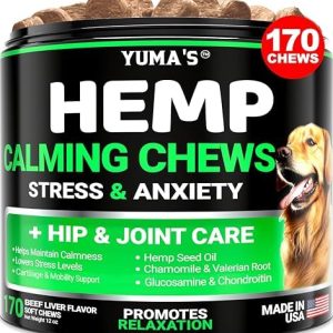 YUMA’S Hemp Calming Chews for Dogs – Advanced Dog Calming Chews – 170 Treats – Anxiety Relief Treats – Hemp Oil – Separation Aid, Stress, Hip and Joint Supplement for Canine Health Support