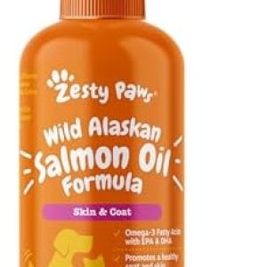 Zesty Paws Wild Alaskan Salmon Oil for Dogs and Cats- Skin and Coat Support, Omega 3 Supplement for Pets, 8.5oz